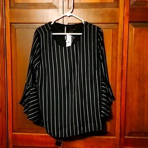 Long sleeved black and white striped blouse, size xl